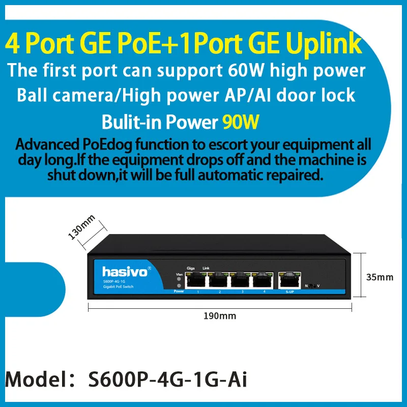 S600P-4G-1G-Ai Ai переключатель поэ 4 порта 8 портов 16 портов Ethernet коммутатор Поддержка VLAN 250 м для ip-камеры wirless AP - Color: S600P-4G-1G-Ai