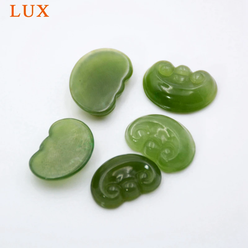 

LUX Gold ingot nephrite beads hand carved natural green jades stone ancient Chinese style jewelry finding