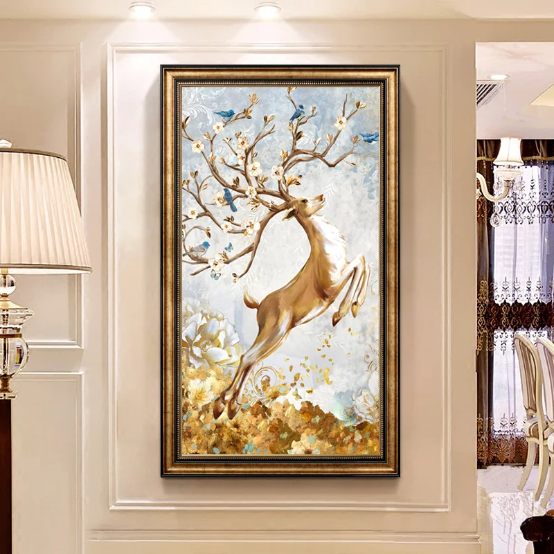 

Needlework,DMC Cross stitch,Full Embroidery kit,leaping flower bird deer Print Pattern Cross-Stitch painting wedding gift