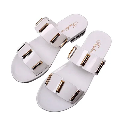 white sandalsC39 Женские сандалии-шлепанцы; Модные прозрачные сандалии с открытым носком; летняя пляжная обувь; цвет золотой, белый, черный; повседневные босоножки на низком каблуке - Цвет: white sandalsC39