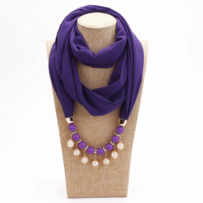 11 RUNMEIFA ювелирные подвески ожерелья шарф сплошной шифон хиджаб бусины ювелирные изделия круговой кулон шарф женский декоративный шейный платок - Цвет: 11