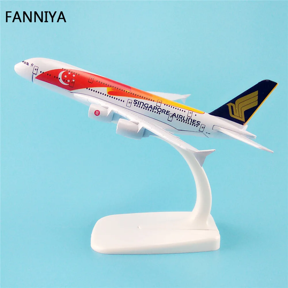 16 см металлическая модель самолета Red Air Singapore Airlines A380 Airbus 380 Airways W подставка