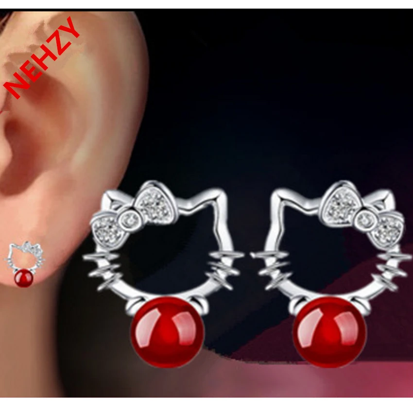 Женские серьги Hello Kitty Модные Серебристые красного и черного цвета красивые милые
