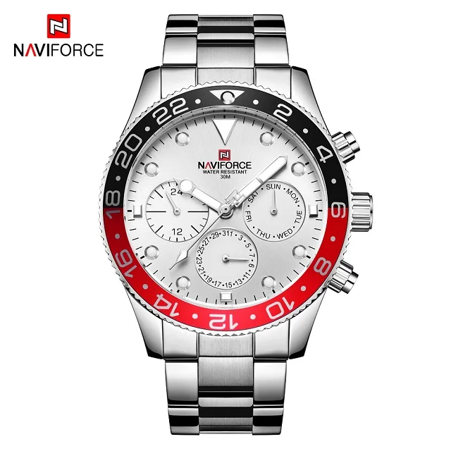 Silver White Мужские часы naviforce Топ бренд класса люкс Бизнес Кварцевые часы для мужчин s полная сталь военные часы водонепроницаемые наручные часы Relogio - Цвет: Silver White