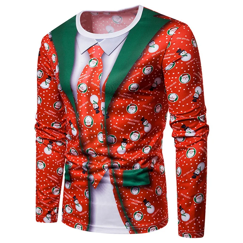 Christmas Tree Print Men Tshirt O Neck long Sleeve Tee Top Casual Hip Hop 3D Tee Shirt Camisetas Hombre Party Funny T Shirts