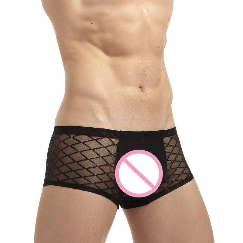 Для мужчин прозрачный боксеры сексуальное белье шорты марлевые прозрачные