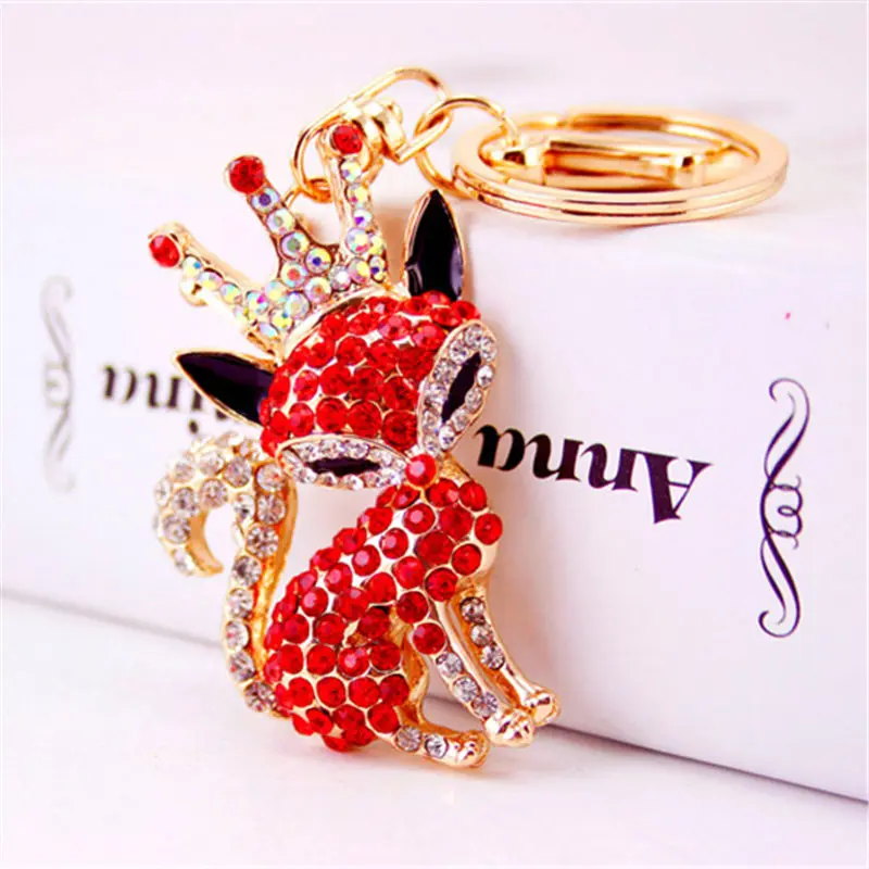 Модный брелок для ключей 2017 парный аксессуар стразы Лисичка животное Роскошная