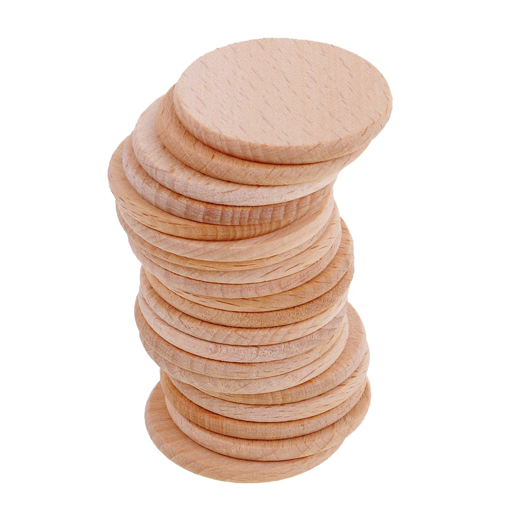 

MagiDeal 20 PCS 36mm Unfinished Wooden Round Circle Discs Embellishments for DIY Birthday Boards Pin ornaments costume Art Craft