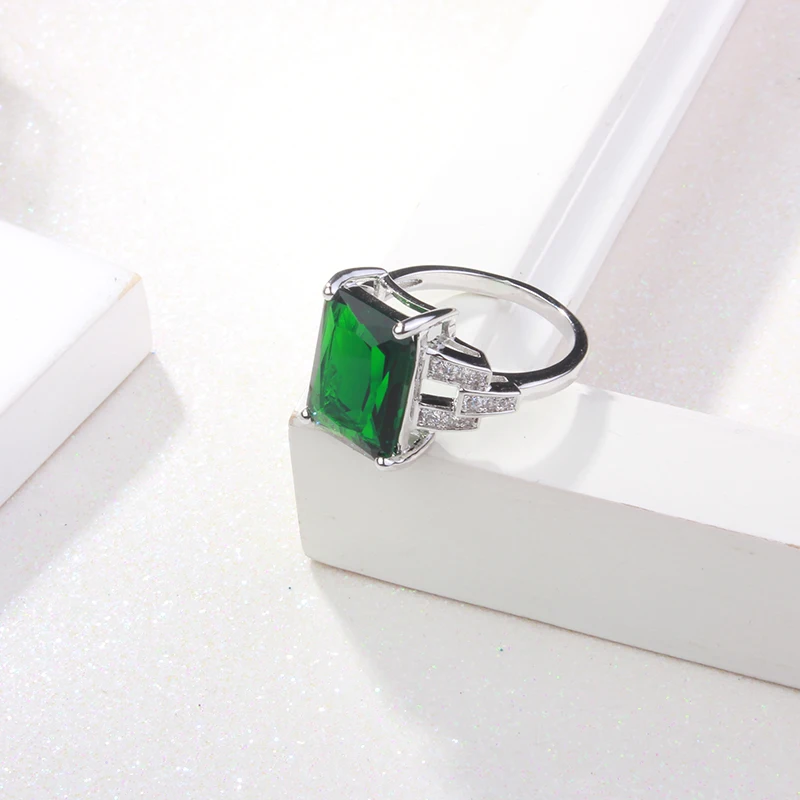 Женское кольцо из серебра 925 пробы с зелёным камнем|fashion jewelry ring|jewelry ringswedding rings |
