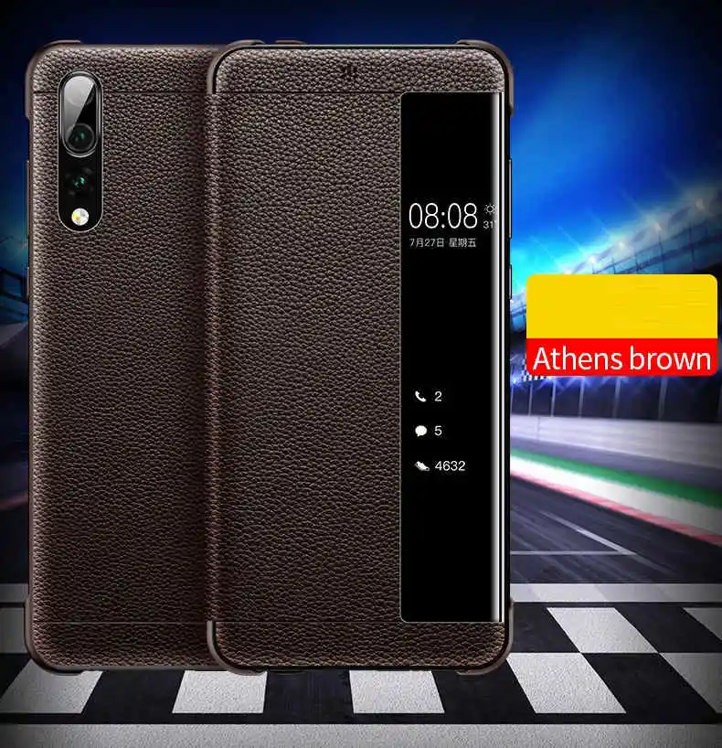 Smart Touch Window View Genuine Leather Flip Cover Case For Huawei P30 P20 lite Mate 9 10 20 Pro Phone Case For Huawei P10 Plus
