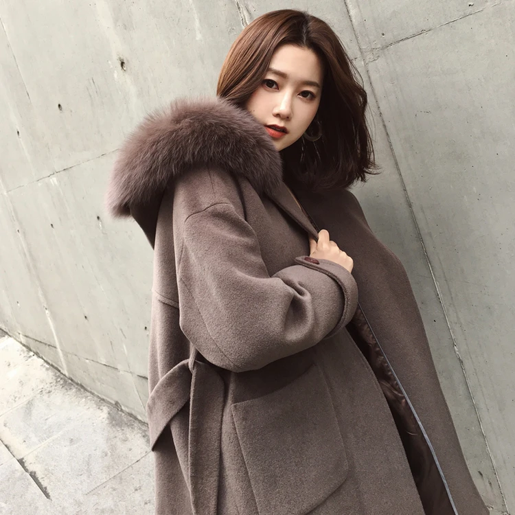 Women wool coat Office Lady Hooded Women Wool Blend Coat Double Breasted Solid Cashmere Jacket Slim Regular Ladies Coats C338