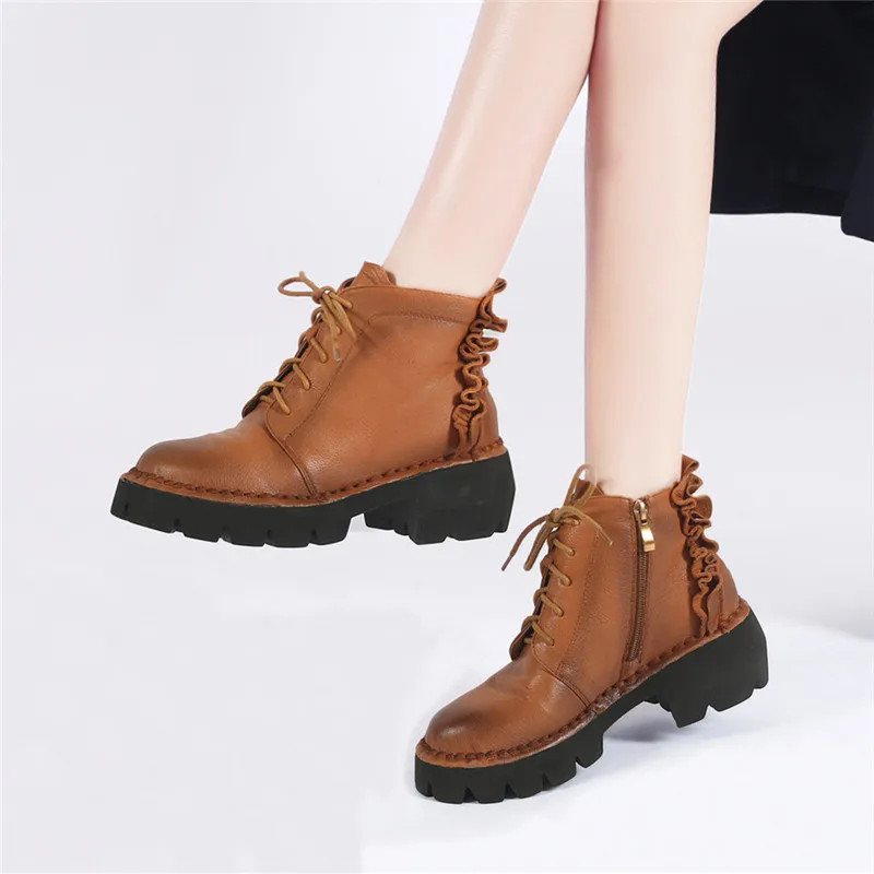 FUN VILLE/Новинка 2017 зимние женские ботильоны из натуральной кожи легкие удобные