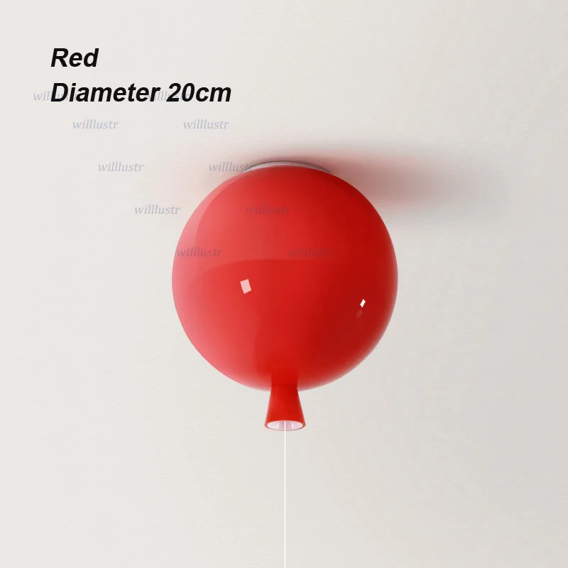 Red Diameter 20cm Многоцветный воздушный шар, потолочный светильник для спальни, детской комнаты, детского сада, отеля, торгового центра, для детской комнаты, цветной современный стеклянный светильник - Цвет корпуса: Red Diameter 20cm