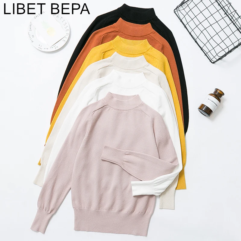 

New 2021 Autumn Winter Women Sweater Pullovers Half Turtleneck Full Sleeves Mori Girl Casual Knitting Loose Girl Top SW1108