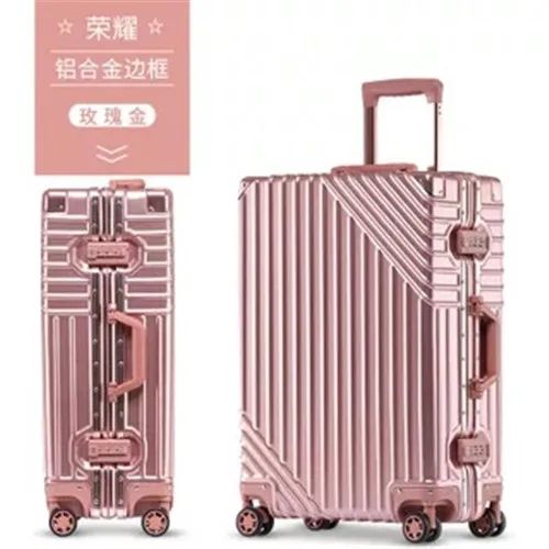 Rose gold Klqdzms 20/24/26/29 дюймов retroabs+ PC Алюминий Фрам прокатки Чемодан тележка Чемодан дорожного чемодана Универсальный колеса - Цвет: Rose gold