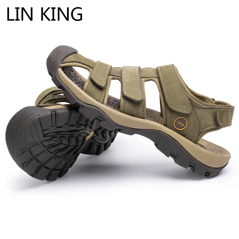 Мужские сандалии из натуральной кожи водонепроницаемые Нескользящие|Сандалии| |