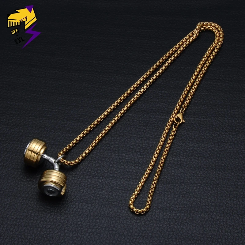 Мужская подвеска в виде гантели из нержавеющей стали серебро и золото 70 см