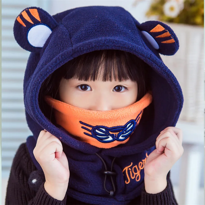 ZMAFOX Children Kids Winter Windproof Hats Coral Velvet Baby Boy Girls Hooded Caps Toddler Balaclava Beanie 2-12 Years Old | Детская