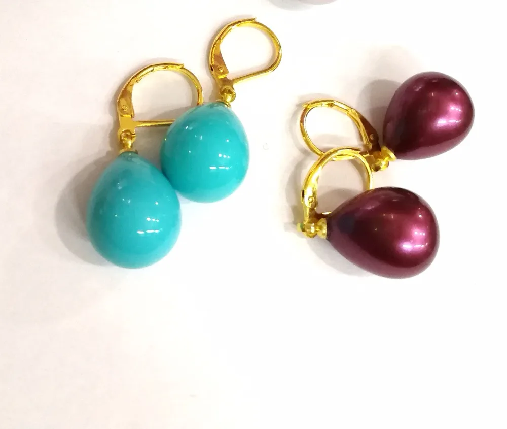 2 pairs / lot 12x16mm Earring blue gray purple waterdrop natural South Sea shell pearl dangle gold color hook |