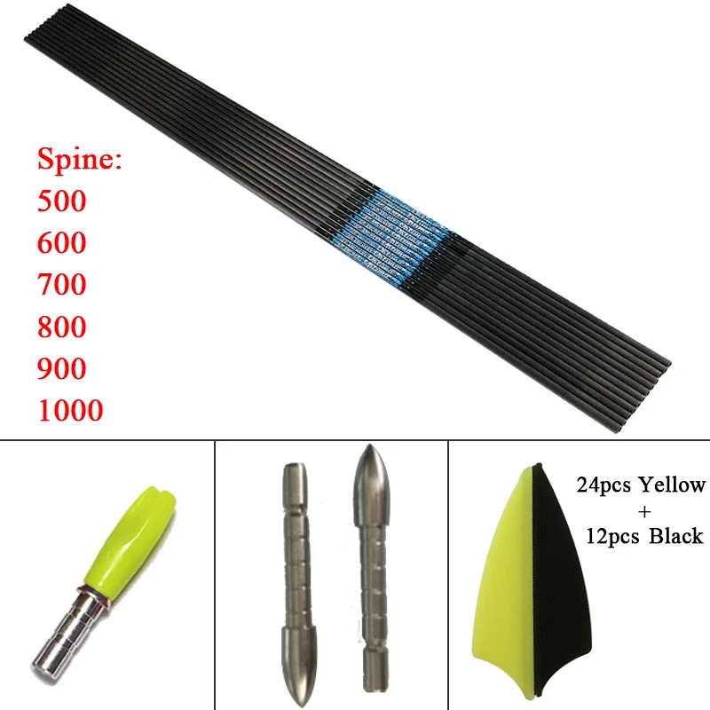 12pcs Arcehry Spine 700 Carbon Arrow Shafts ID4.2mm / Target Point Pin Nock for Complete Arrows DIY Hunting | Спорт и развлечения