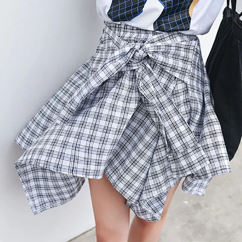 Высокая талия клетчатая юбка женская летняя Kawaii Мини юбка Harajuku уличная Rok корейская мода уличный стиль юбки для женщин s 50H0173 - Цвет: White