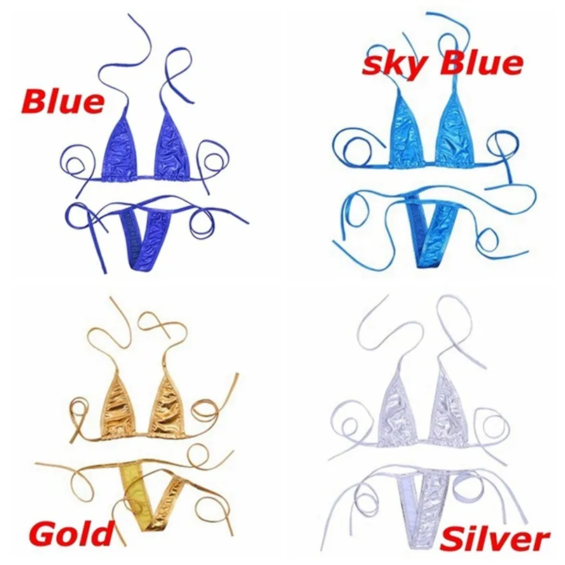 Женский привлекательный облегающий блестящий топ с лямкой на шее + стринги из