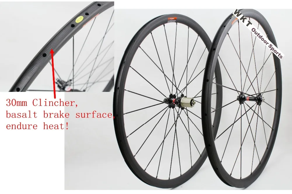 3K Углеродные колеса 700c велосипедные дорожные Китай 23 мм Широкие клинчерные 30