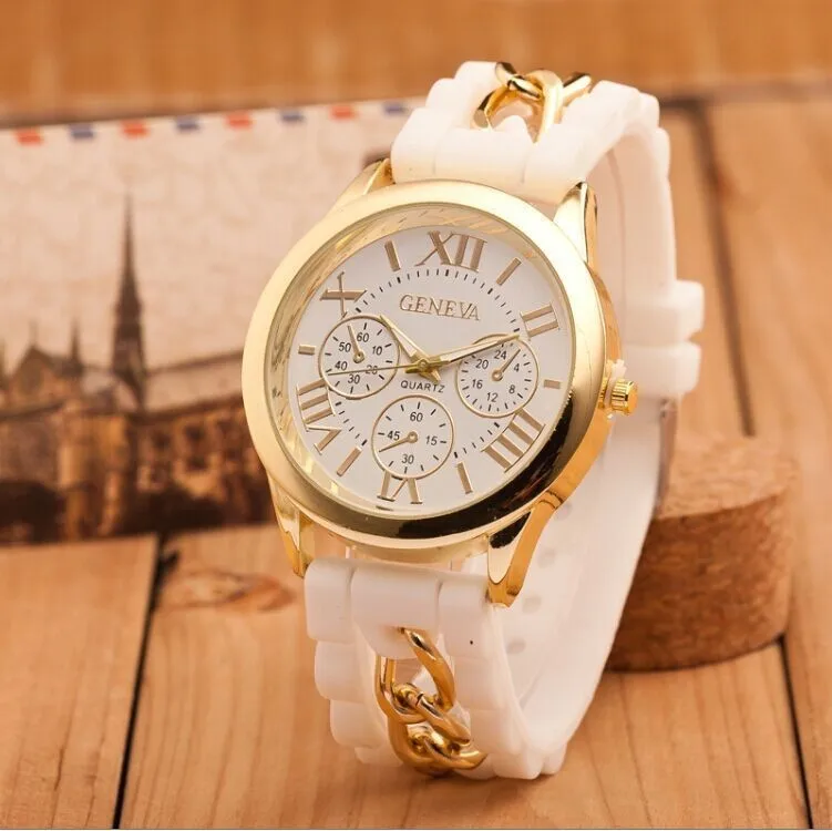 

New Famous Brand Gold Geneva Casual Quartz Watches Reloj mujer Women Silicone Watch women bracelet watch Montre femme