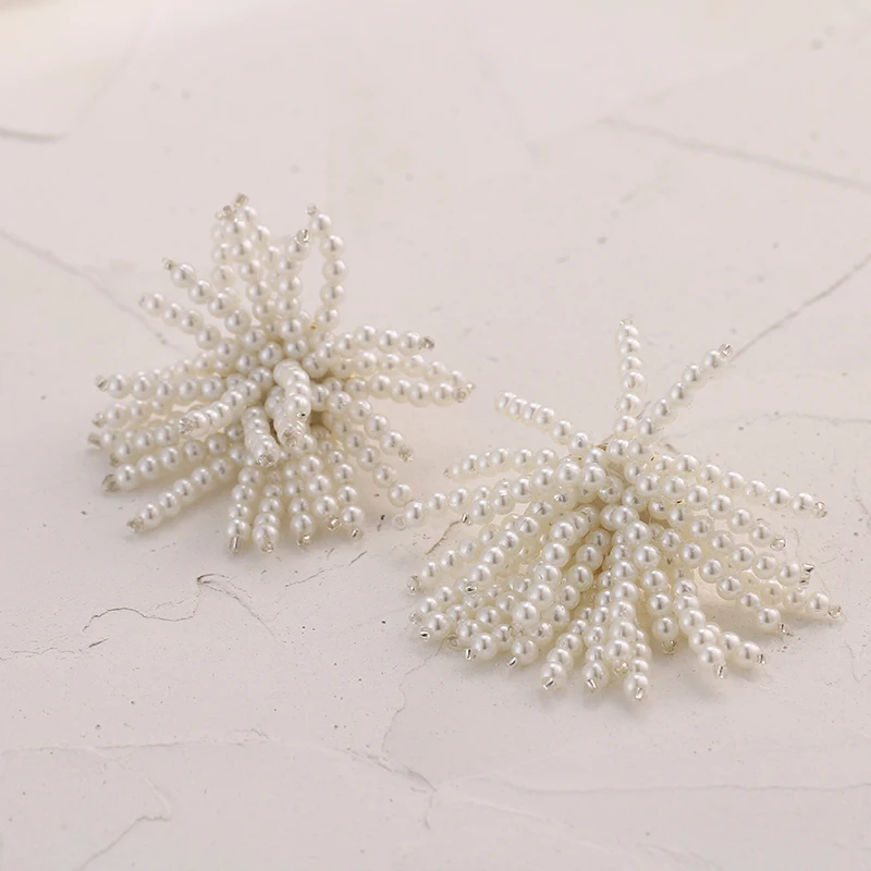 YMYW Korean Romantic Imitation Pearl Luxury Handmade Tassel Charm Personalize Flowers Stud Earrings Oorbellen 2019 for Women | Украшения и