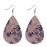 zwpon 2020 new cheaper pu leather arabesque flower earrings for women leather teardrop paisley earrings jewelry wholesale