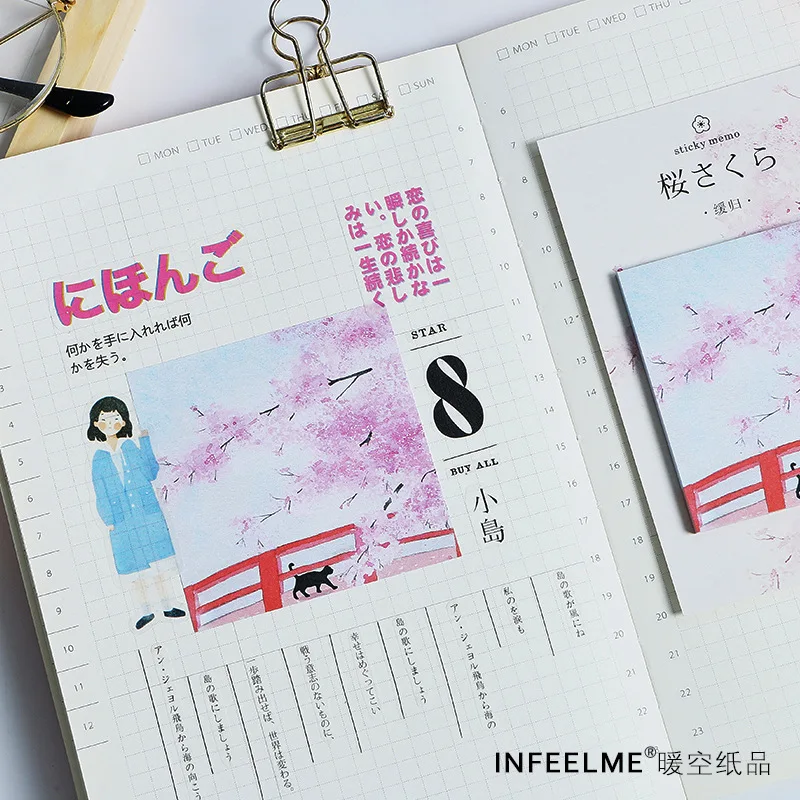 30 листов/блокнот японский Fujisan Sakura Sticky Note Book Kawaii бумага Блокнот Наклейка для планировщика Post милые офисные канцелярские принадлежности