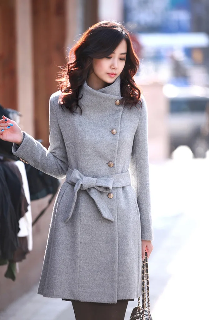

Pop Lady Girls Fashion Korean Style Slim Winter Noble Long Trench Coat
