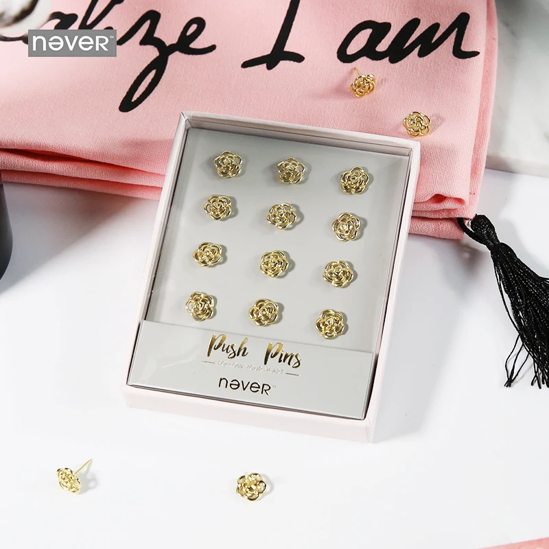 Never Flower shape Thumb Tack золотистая металлическая пробковая доска, безопасные нажимные шпильки Thumbtack канцелярские принадлежности, офисные школьные принадлежности