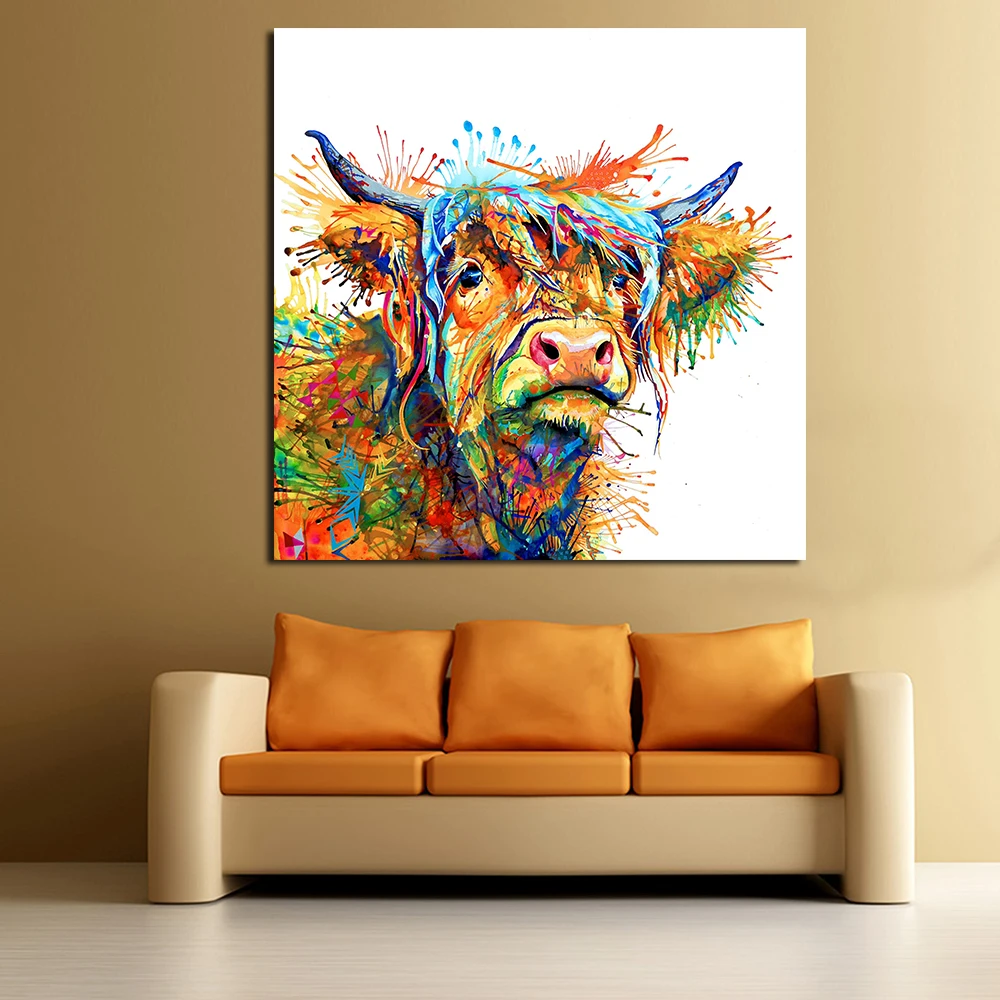 JQHYART абстрактная картина с животным Love To Play Cool Cow Home Decor на стену для гостиной без
