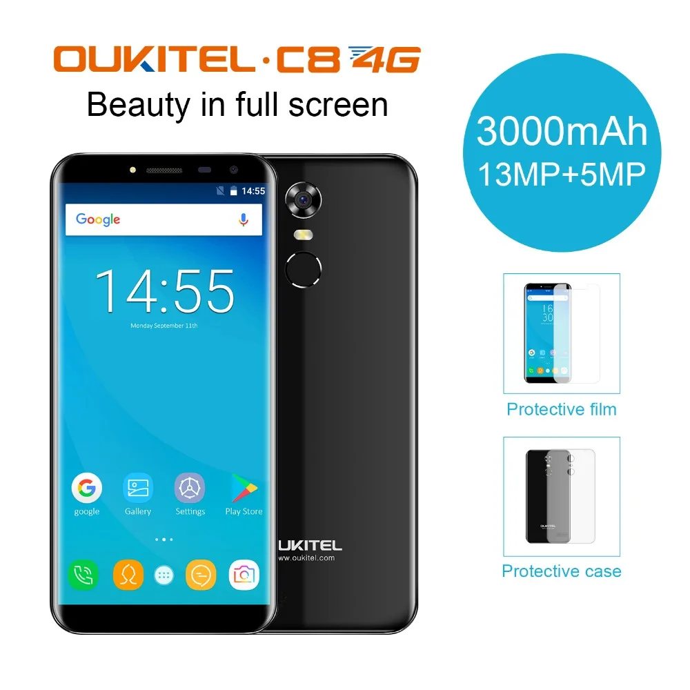 Oukitel C8 4G LTE 5 &quot18:9 Бесконечность Дисплей Смартфон Android 7 0 3000 мАч 2 ГБ 16 13MP mt6580 четыре