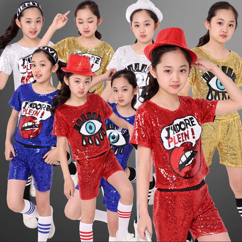 

Sequined Children's Dance Performance Costumes Girls Jazz Modern Dancewear Costumes Kids Stage hip hop Tap Sequined dance Suits