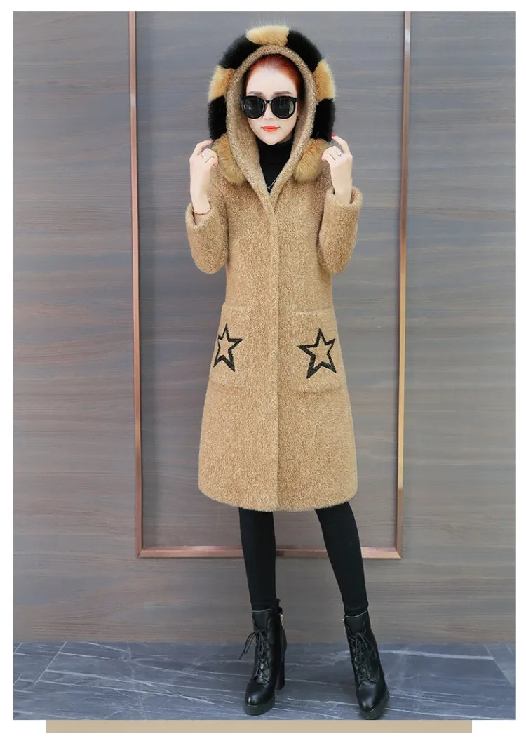 Luxury clothing New 2019 Faux fur coat Haute couture Korean style Imitation Mink cashmere coats hooded High quality fabric B4313