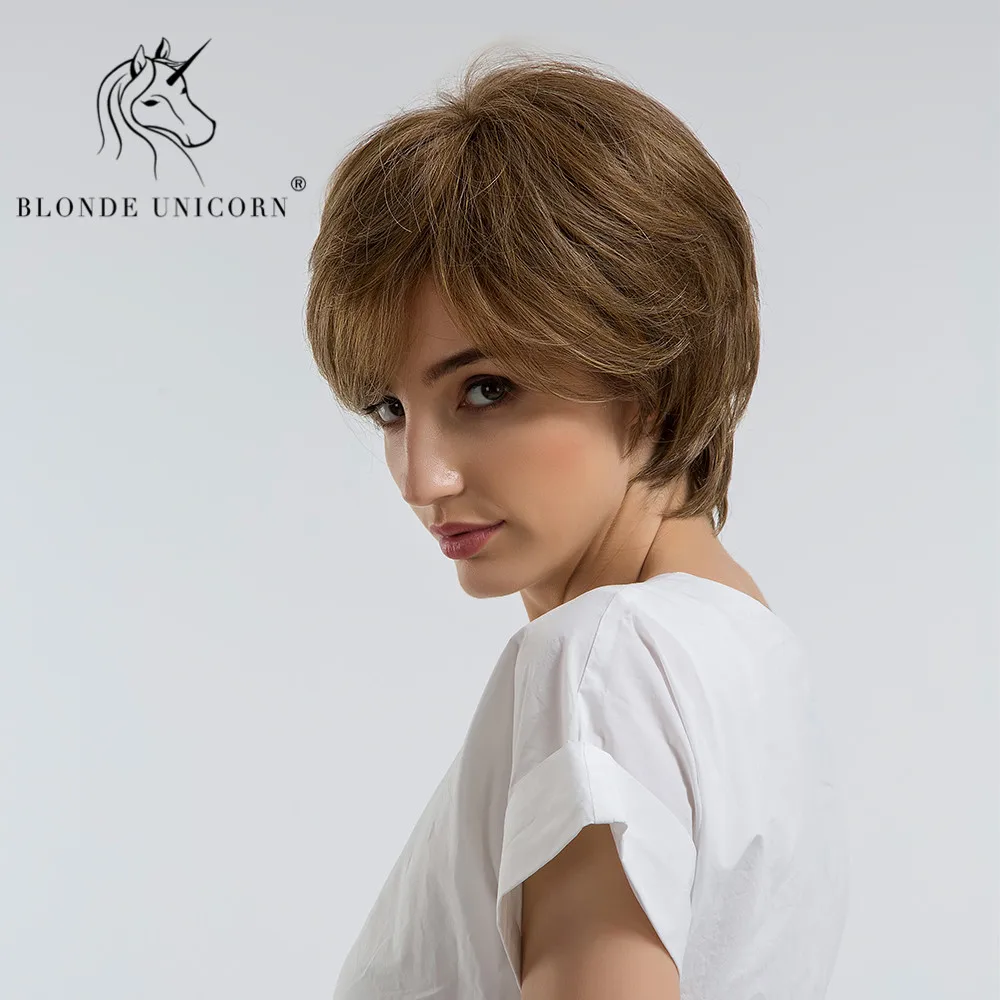 Блонд единорог синтетические волосы парики коричневый прямые многослойные 10