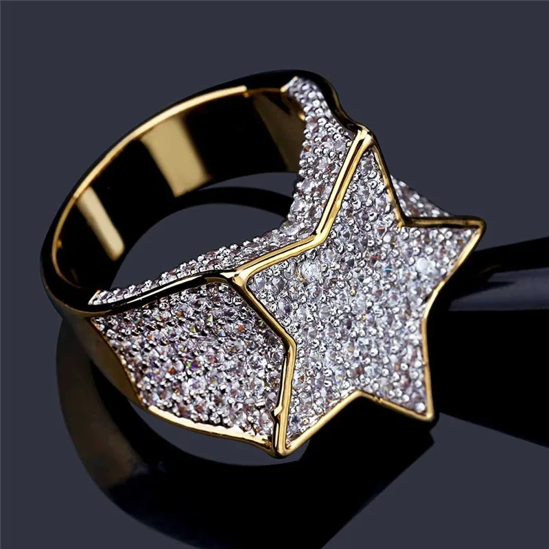 Хип Хоп Bling Star Iced Out медь полный горный хрусталь циркониевое кольцо CZ роскошное