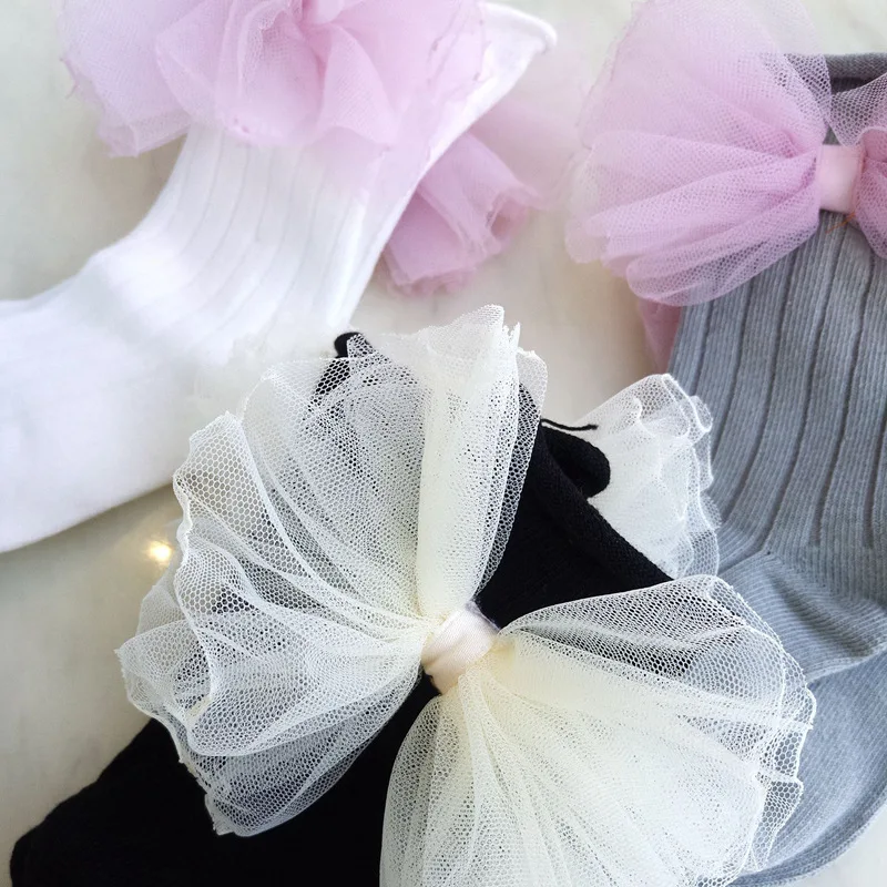 Sweet 100% Cotton Socks For 1-3 Y Baby Cute Yarn Bow Foot-wear Girls Lovely Newborn Infants Soft Wear Accessories | Детская одежда и