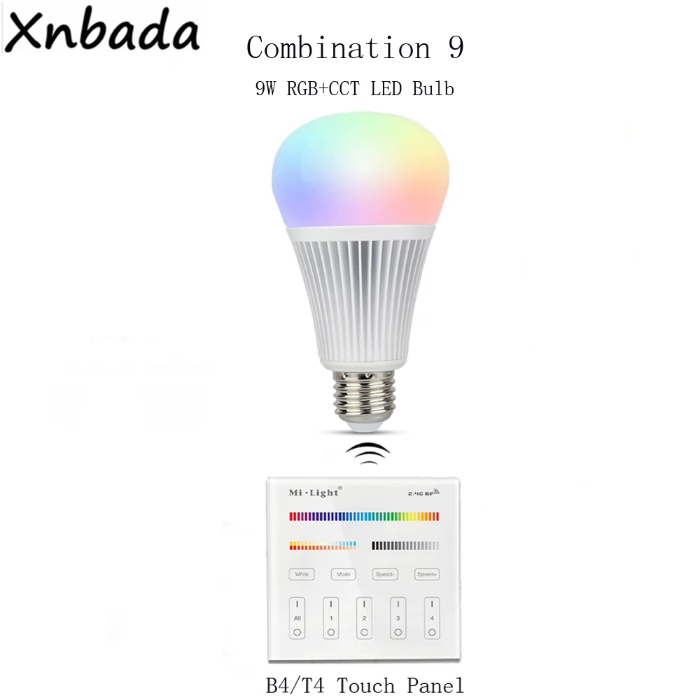 Milight светодиодные лампы 9W RGBCCT+ WL-Box1 светодиодный контроллер DC5V+ 2,4G B4/T4 4-Зона RGB+ CCT сенсорный Панель пульт дистанционного управления