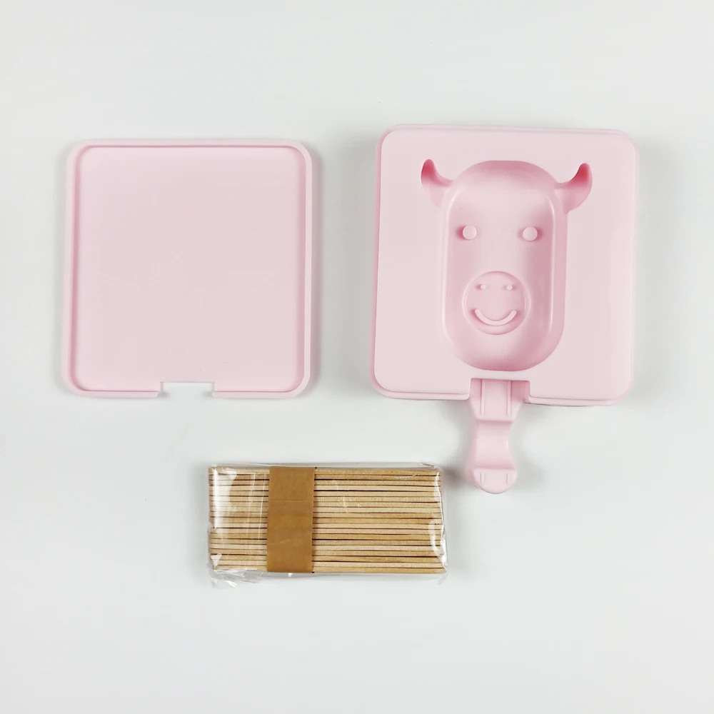 Silicone Ice Cream Mold Animal Icecream Bar Maker Cow Rabbit Pig Ice Cube Jello Mold Tray Square DIY Frozen Sucker Popside Tools
