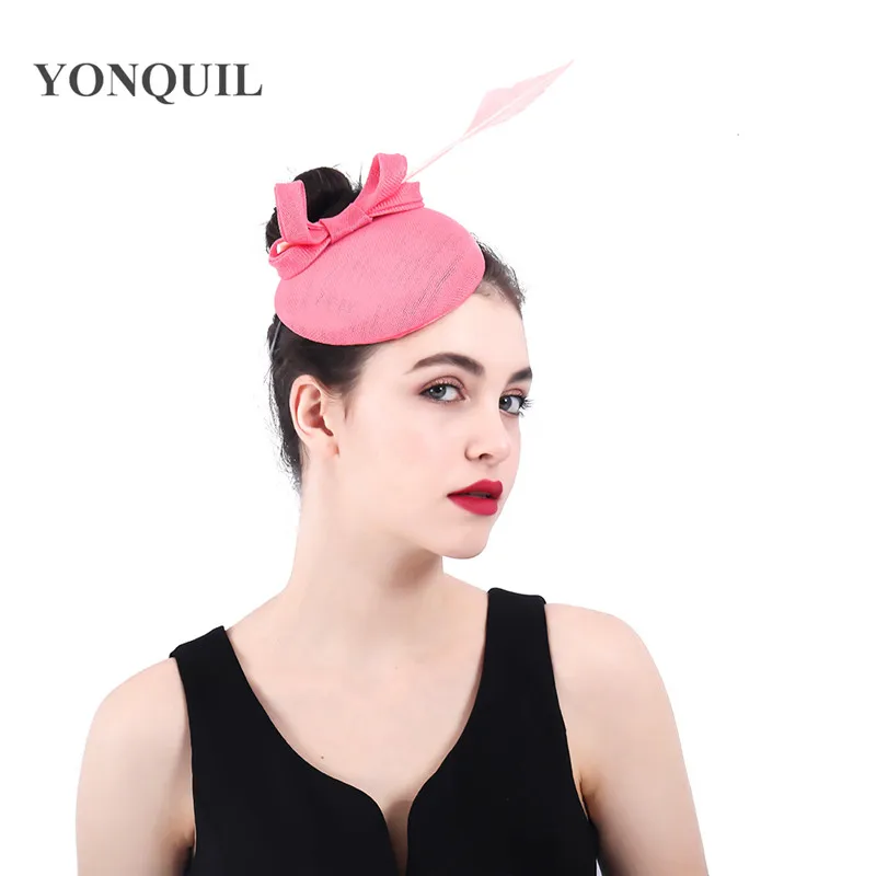 New Fashion Accessories Feather Pink Bow Millinery Hair Fascinators Wedding Hat Bridal Married Church Fedora Lady Pillbox Caps |