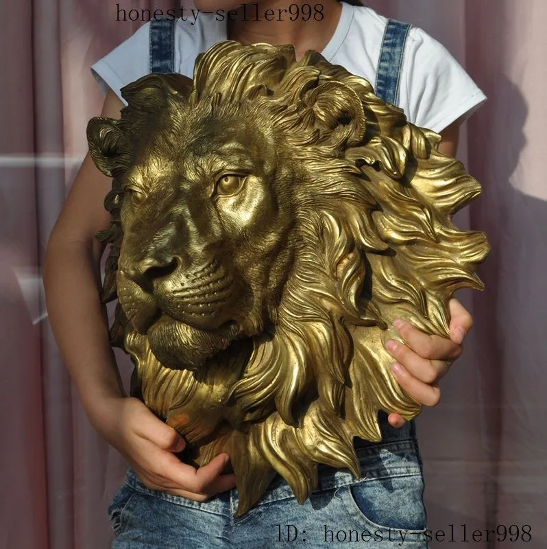 

wedding decoration Chinese Fengshui Brass Copper Guardion Foo Dog Lion beast Head Statue Sculpture