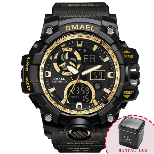 Gold Box Военные часы, водонепроницаемые, 50 м, SMAEL, армейские часы, S Shock, автоматический, relogio, светодиодный, мужские часы, кожа, 1545C, мужские спортивные часы, цифровые - Цвет: Gold Box