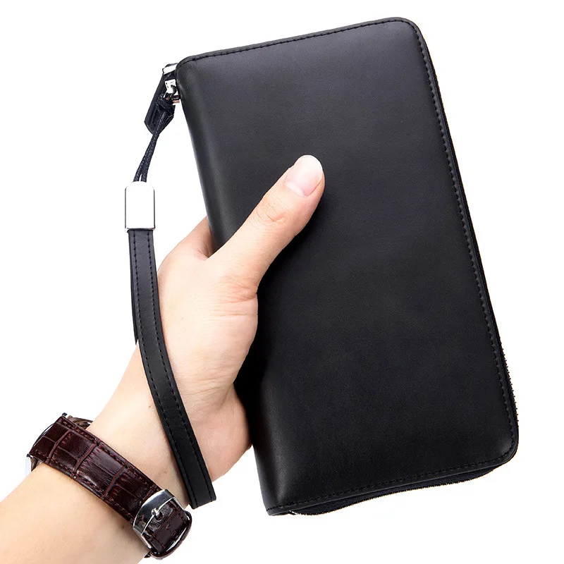 minimalist leather rfid women long zipper wallets men card holder wrist strap clutch passport purse by 24 card slots free global shipping