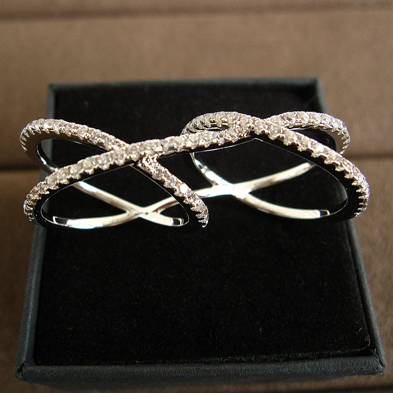 Модные AAA кубические циркония геометрические кривые кольца с двумя пальцами