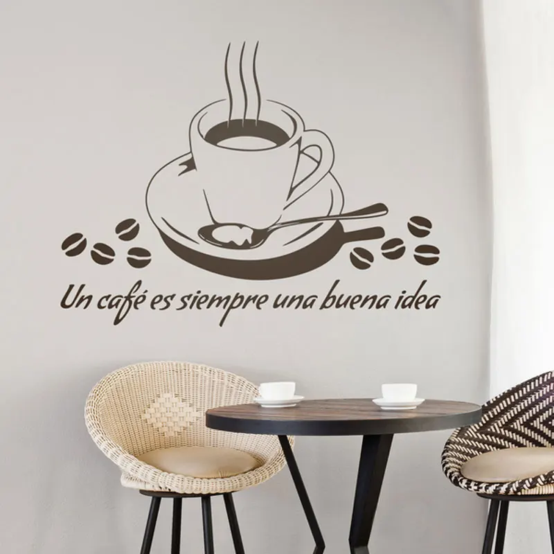 Испанские цитаты Un Cafe Es Siempre Una Buena Idea Наклейка на стену Виниловая наклейка для Кофейни Бар Muraux DIY QU41