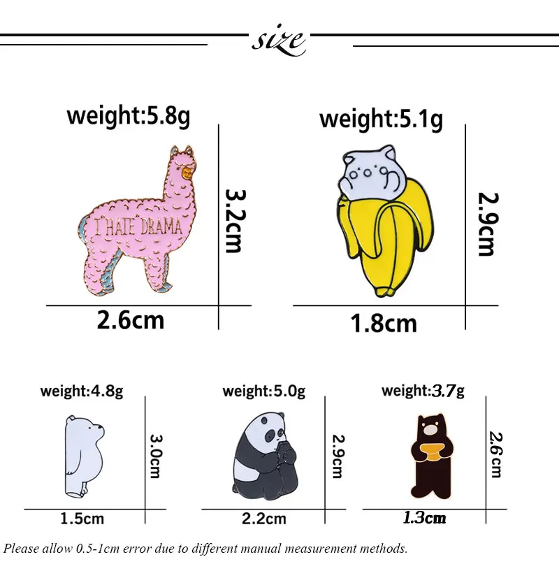1 PC Animal Brooches Pin Badges Panda Ice Bear Banana sheep Eating melon cute Lapel denim Hat metal enamel Pins Icons jewelry