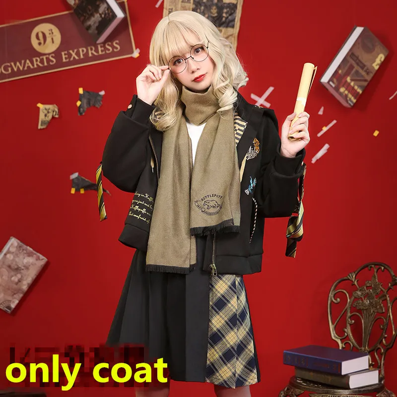 coat Hufflepuff, костюмы для косплея колледжа, шарф, Тренч, куртки, пальто, юбка для женщин, девочек, мальчиков, вечерние, для школы, Волшебная Одежда - Цвет: coat
